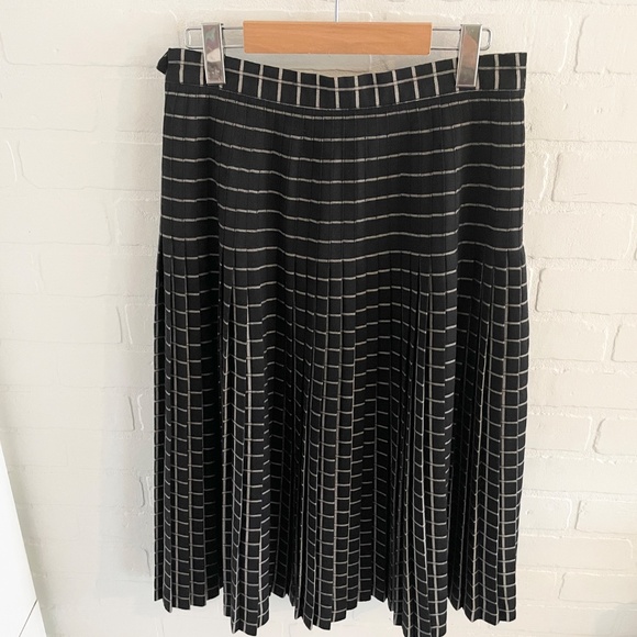 Vintage Midi Skirt Plaid Pleated Dark Academia Goth Wool Black Off White Sz 12 - Picture 8 of 11